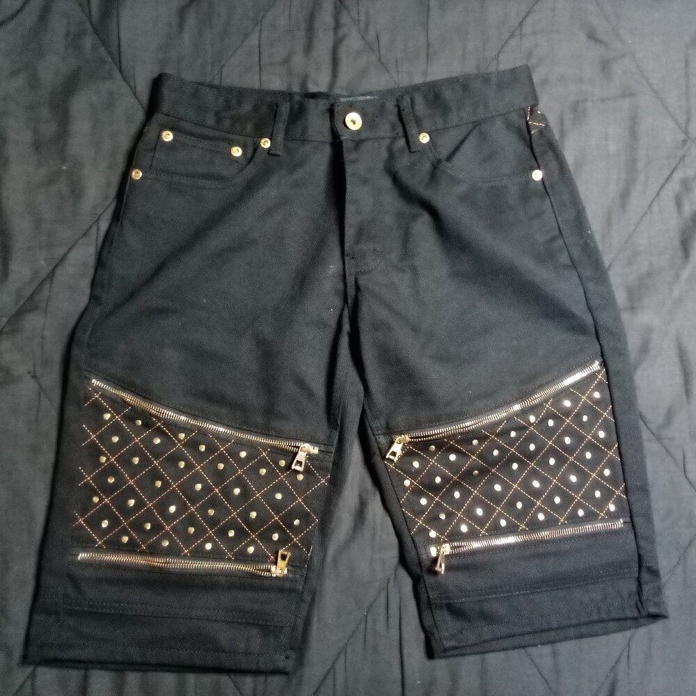 Vintage Y2K Blue Stitch Embellished Denim Jeans Shorts Black